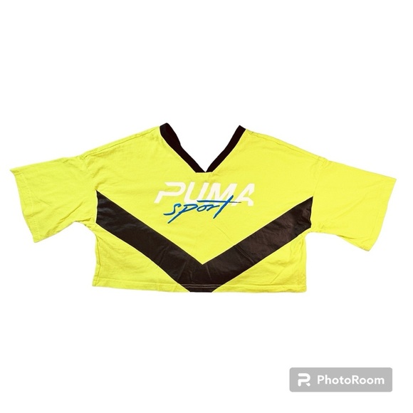Puma Sport yellow & black cropped tee Pre-owned Women’s medium | pp8 - Picture 1 of 8